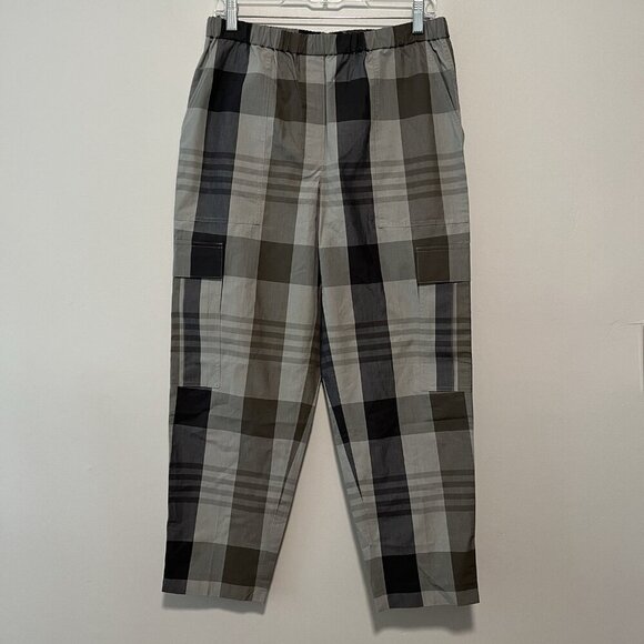 Theory‎ Easy Cargo Pant in Plaid Cotton Silk Multi Women's Size Medium - Picture 3 of 9